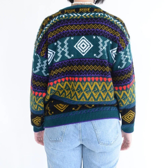 Vintage  90'S Worthington Essentials Eclectic Grandpa Knit Crewneck Sweater M - Picture 3 of 12